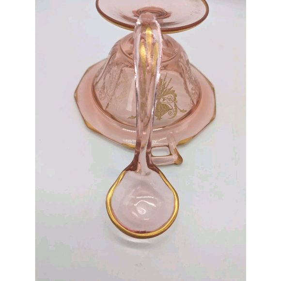 Pink Cambridge ? Gold Trim Mayonnaise Bowl and Ladle - Picture 8 of 9